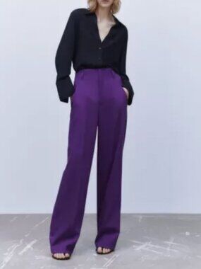 Zara Purple High Waisted Wide Leg Pants